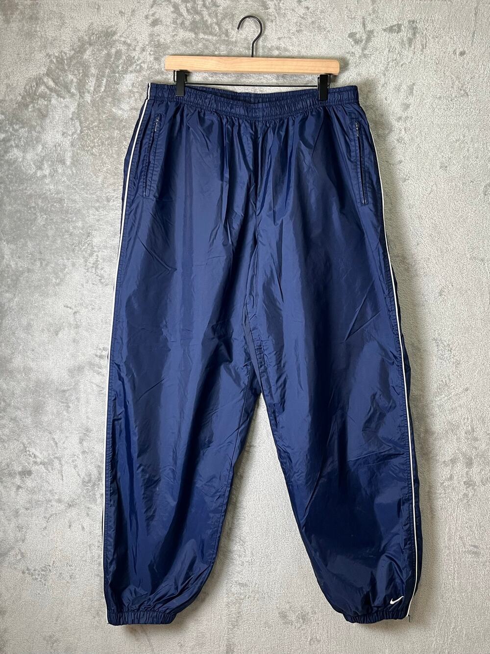 Vintage Y2K Nike Navy Windbreaker Track Pants Swoosh Lined Joggers Men's XXL
